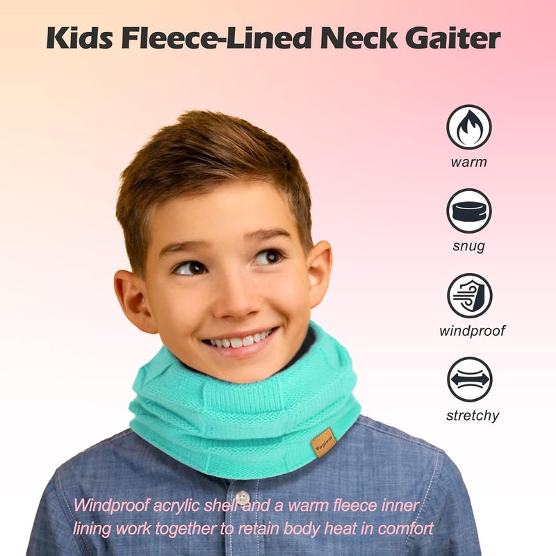 Vogium Kids Double-layer Knit Neck Warmer Gaiter | Thermal Fleece Face Cover for 6-14 Year Olds Boys Girls | Ski, Play - Image 2